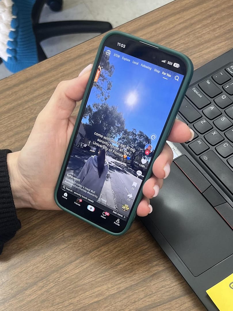 A Wayne Valley student scrolls on TikTok during lunch.